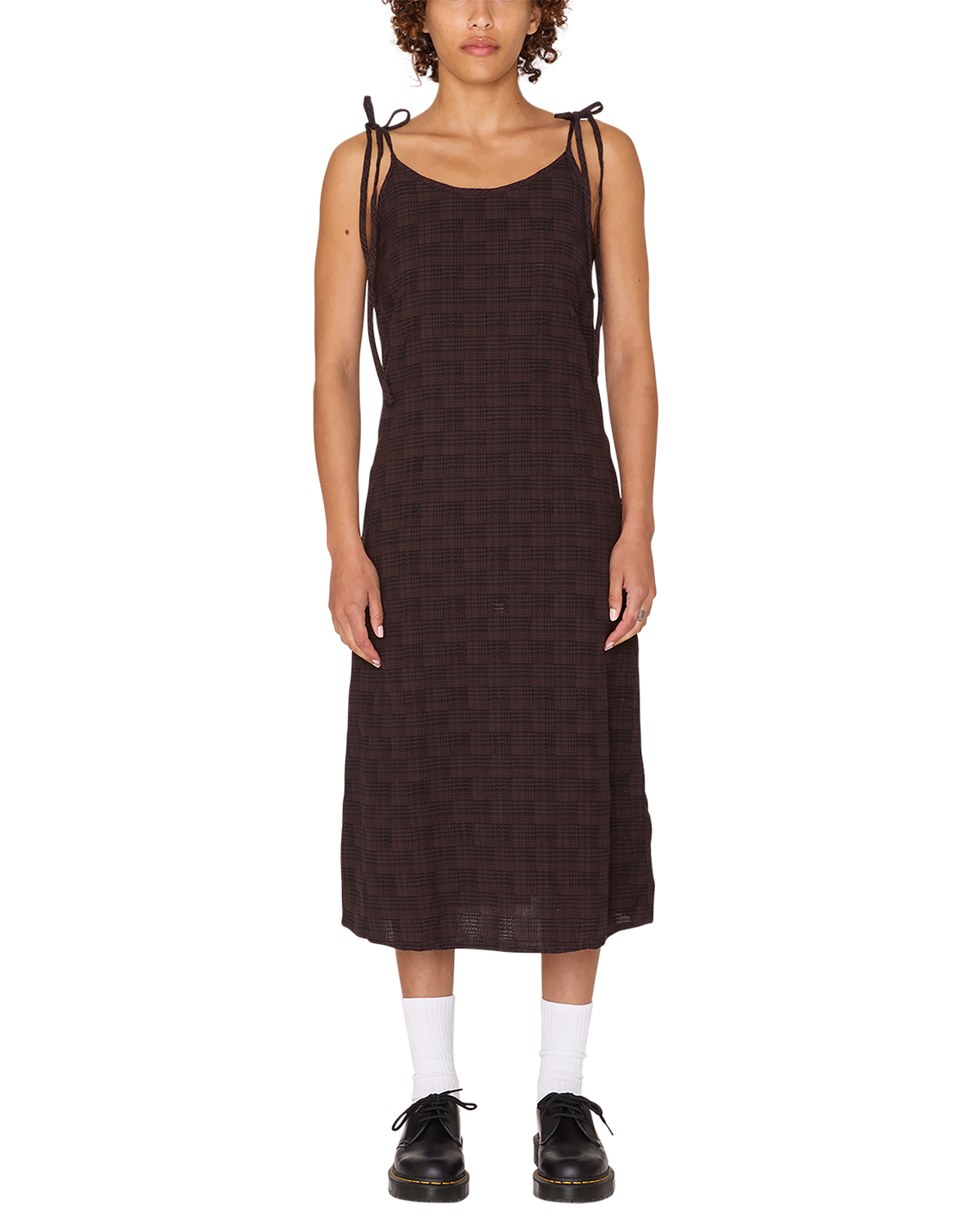 obey vivian plaid dress java brown multi