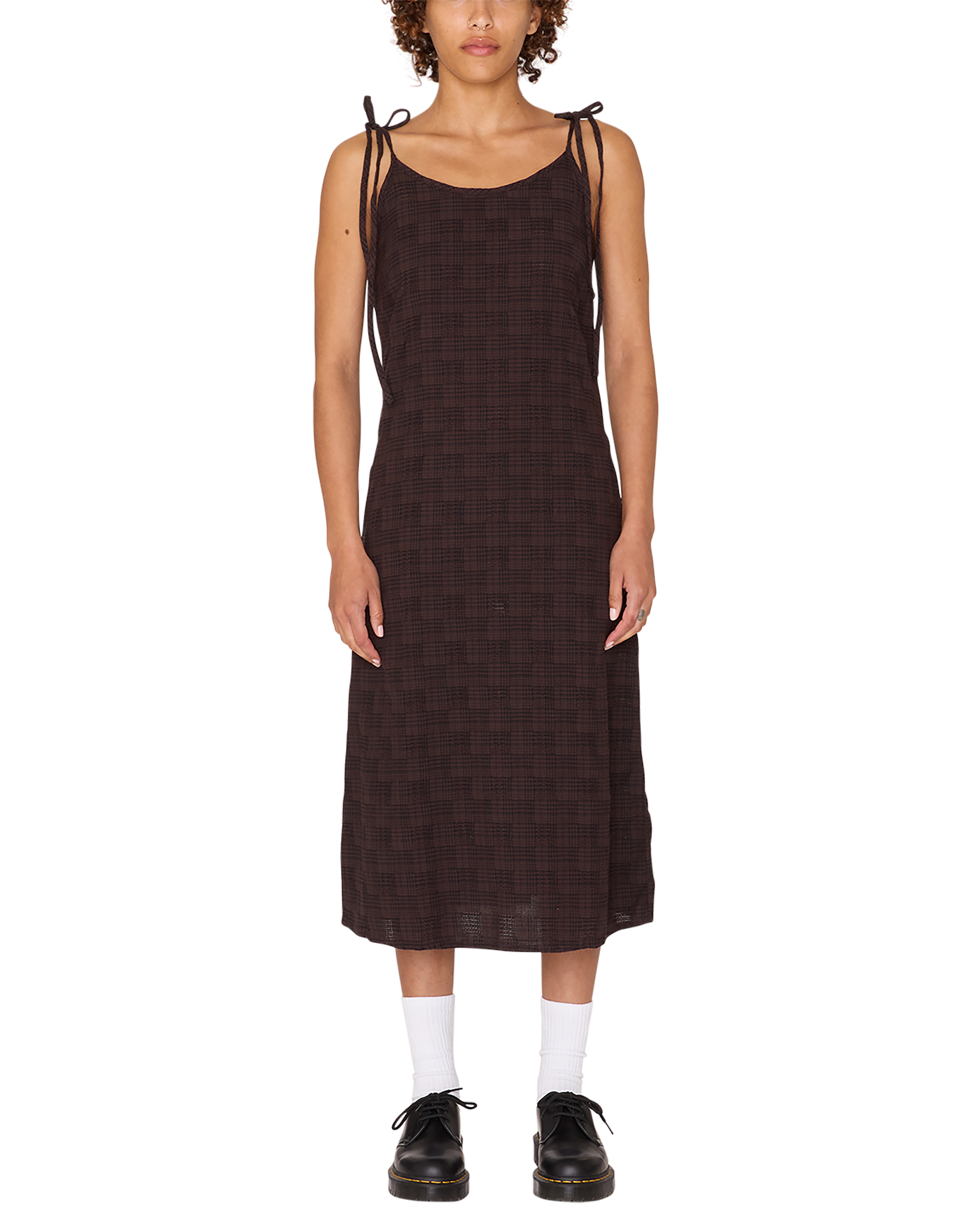 obey vivian plaid dress java brown multi