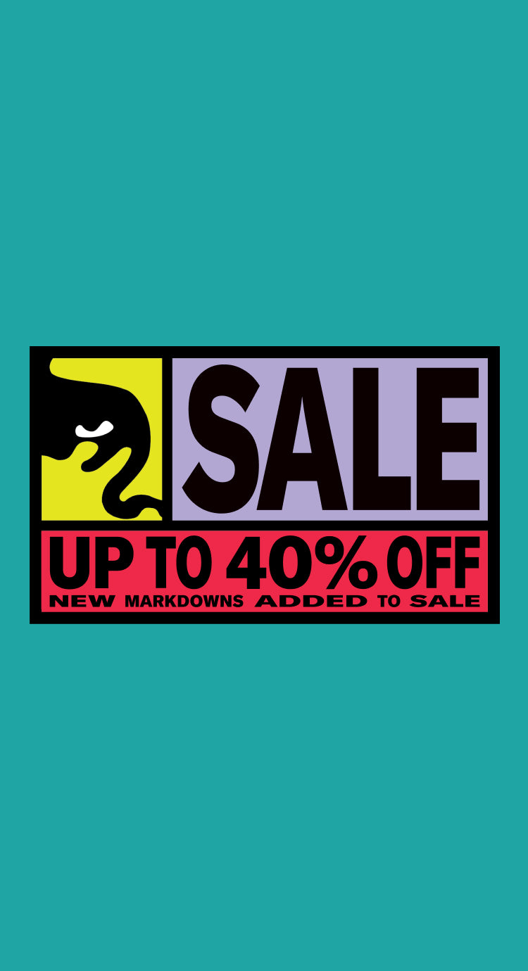 Sale banner with colorful text on a teal background