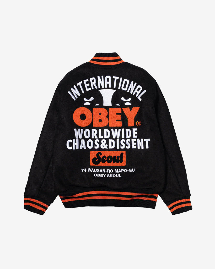 WORLDWIDE SEOUL VARSITY JACKET BLACK / ORANGE