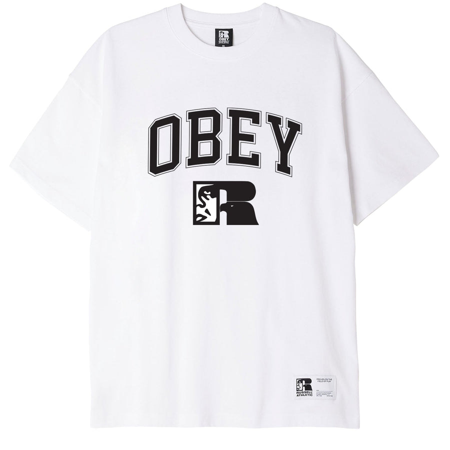 RUSSELL X OBEY COLLEGIATE HEAVYWEIGHT T-SHIRT WHITE